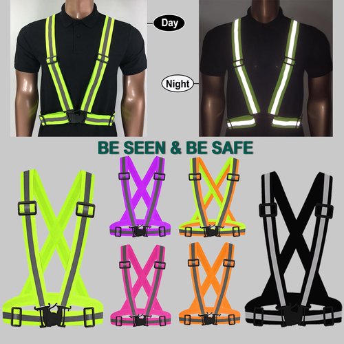 UMIKOOL DIRECT Reflective Vest Running Gear, High Visibility Adjustable Safety VES for Night Cycling, Hiking, Jogging, Dog Walking (Green Rose)