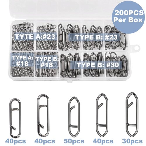 BCTEPTFOTL 200pcs Fishing Power Clips, High Strength Speed Clips Stainless Steel Quick Change Clip, Freshwater Saltwater Crankbait Popper Lures Fast Link Snap Connector