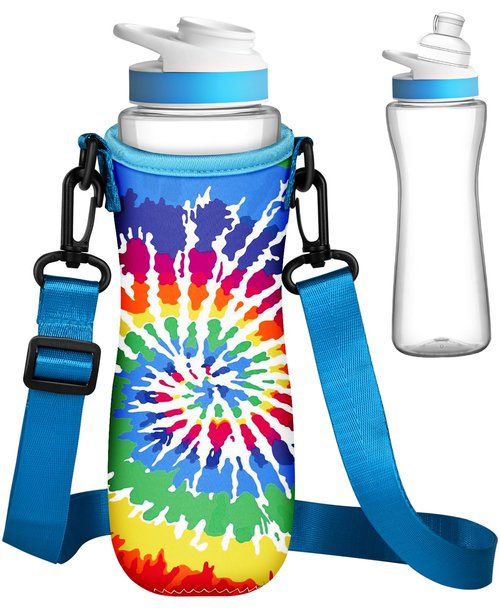 Toykee Water Bottle Sleeve for Cirkul 22 oz - Bottles Cover Holder Carrier Bag with Crossbody Shoulder Strap Colorful Rainbow Print