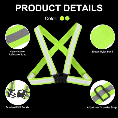 PATIKIL Adjustable Reflective Running Vest Gear, 2 Pack High Visible Reflective Straps Fit All Ages for Night Running Jogging Biking Motorcycle Dog Walking, Green/Yellow