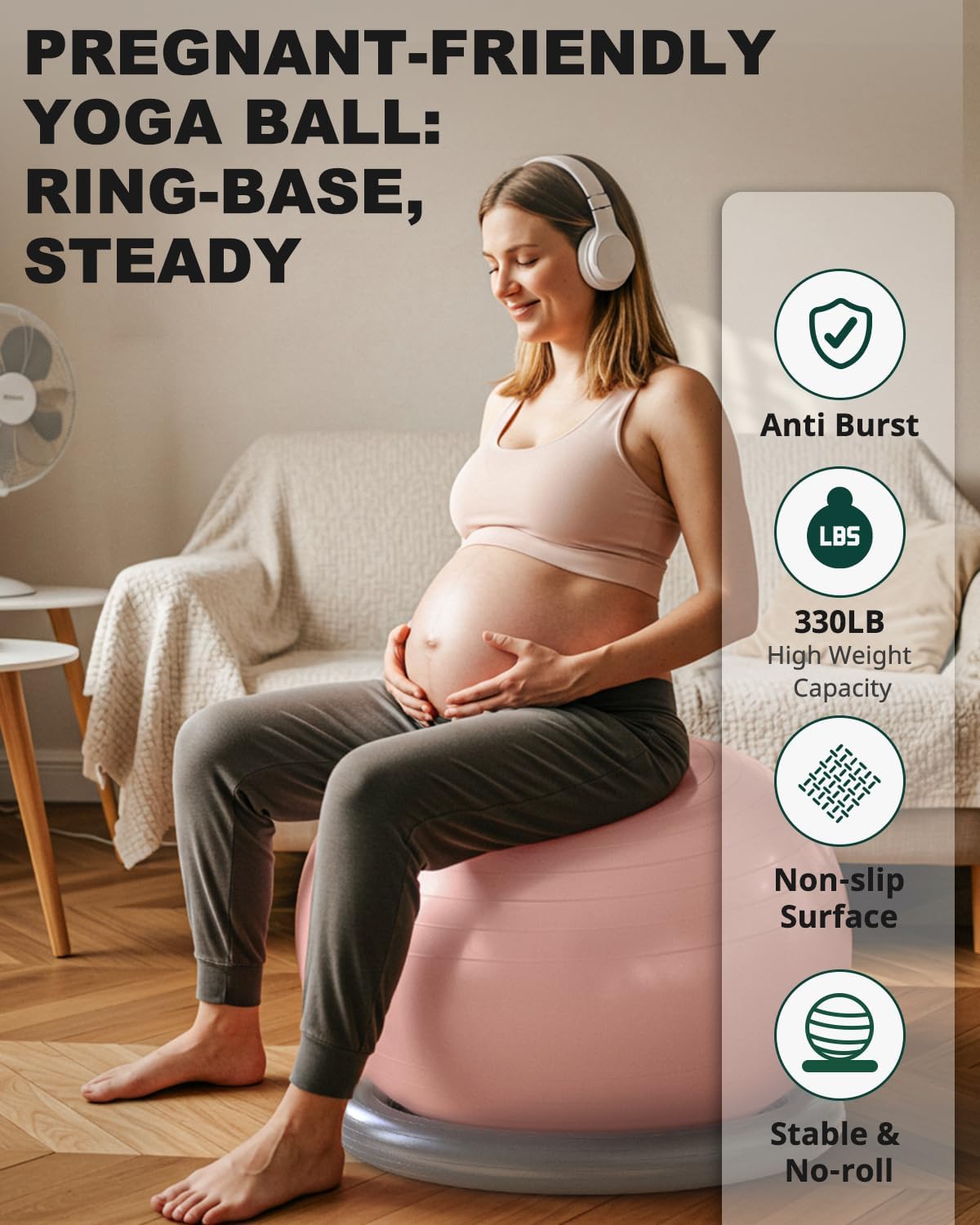 Trideer Exercise Yoga Ball Chair with Base for Home Office Desk, Stability & Fitness Ball Seat to Relieve Back Pain, Home Gym Workout for Abs, Pregnancy Ball with Pump