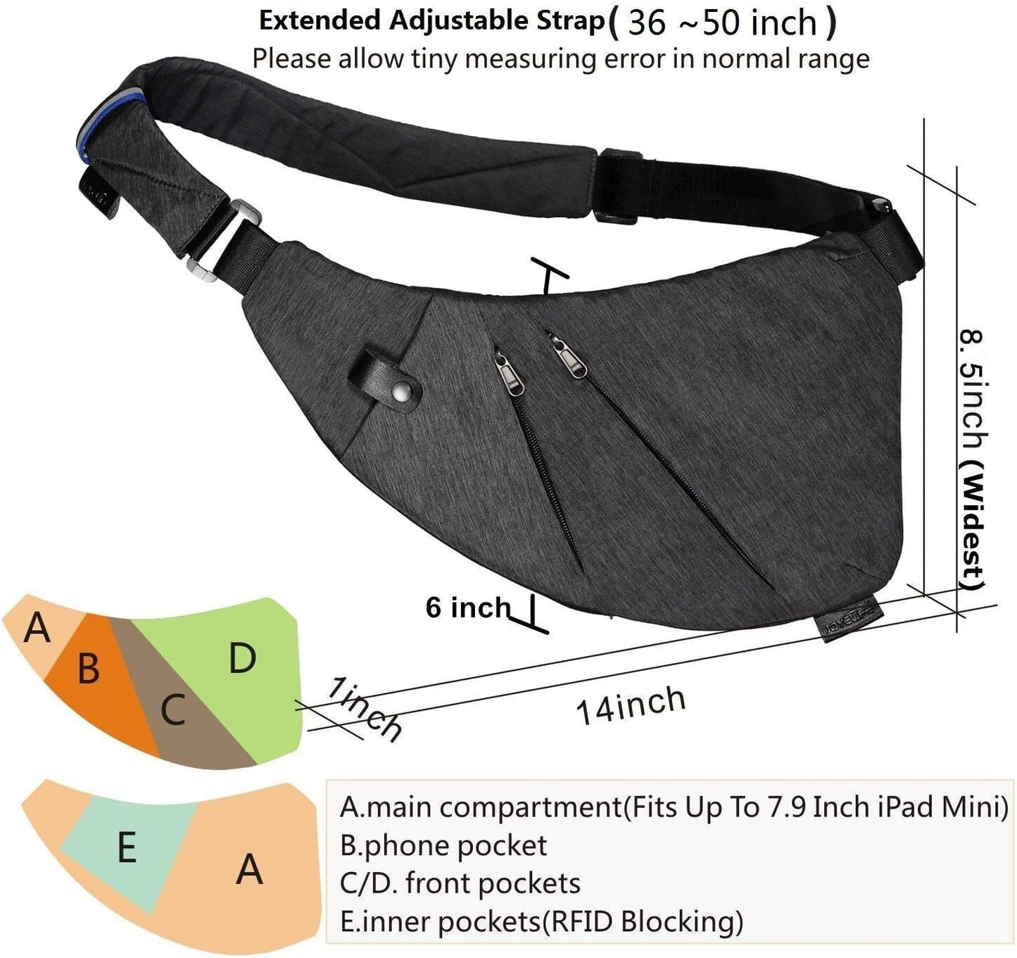 TOPNICE Anti Theft Crossbody Bags Personal Pocket Travel Bag Cross Body Multi Pocket Small Sling Bag for Women Men