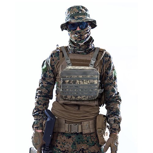 SUNRISING Tactical Chest Rig Bag Modular Tool Bag Tactical Molle Management Bag Detachable Magazine Pouches Plate with Strap Large Capacity Men's Chest Bag for Hunting Running Fly Fishing Grey Camou