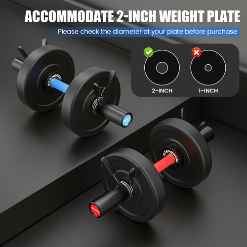 E.T.ENERGIC Pair of 20" Olympic Dumbbell Handles Loadable Dumbbell Bar for 2-inch Olympic Weight Plates Ideal for Home Gym WorkoutTraining, Blue&Black