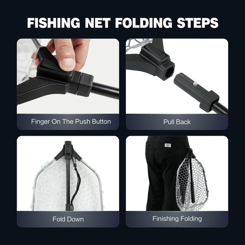 Black Paw Floating Fly Fishing Net, Rubber Fishing Net for Trout, Foldable Extendable Fish-Friendly Design for Safe Catch and Release (Rubber Net, Fixed Pole)