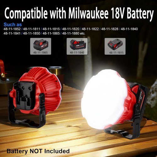 GRVODFRTA LED Camping Lantern Light Compatible with Milwaukee M18 18V Battery, 2400LM 3 Adjustable Brightness Cordless Portable LED Work Light Floodlight with Hook for Tent Jobsite Ceiling(No Battery)