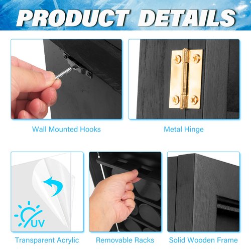 ULTRGEE Hockey Display Case - 12 Pucks, Holder Cabinet Stand Shadow Box for Wall Mount, Removable Shelves, Acrylic Panel - Gift for Collectors