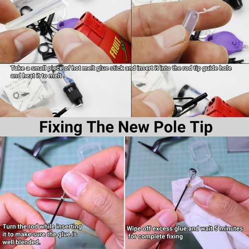 Houderrong Fishing Rod Repair Kit with 14 Sizes Rod Tips,Complete Supplies for Fishing Rod Tiptop Guides Replacement with Fishing Pole Eyelets and Wrapping Thread.