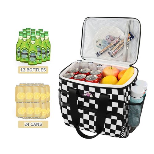 Black White Checkered Cooler Bag Insulated Cooler Soft Sided Cooler 24 Can Portable Picnic Bag Large Leakproof Lunch Bag Box for Beach Grocery Camping Travel Car Men Women