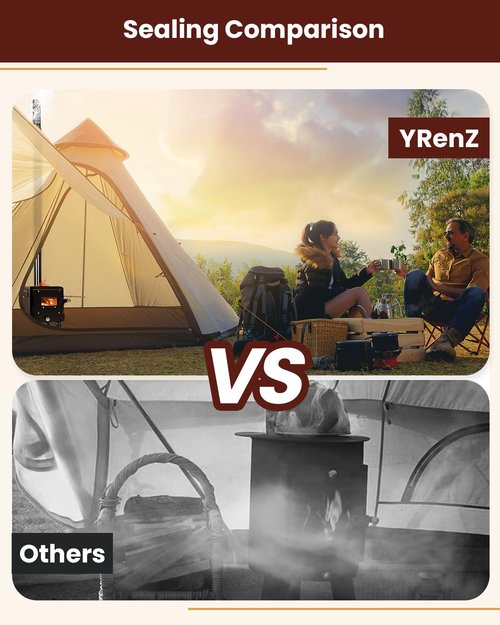 Wood Stove,YRenZ Hot Tent Stove with 7-Section Stainless Steel Chimney, HeatControl Stovepipe and Elbow Pipe, Wood Burning for Outdoor Camping and Ice Fishing