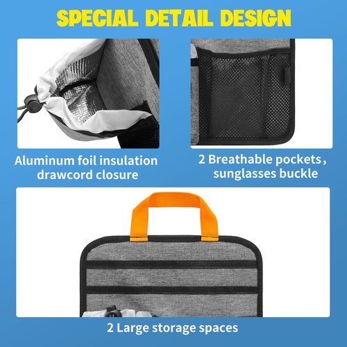 BOHEMIABY Beach Chair Cup Holder Attachment with Insulated Sleeve & 5 Pockets, Adjustable Armrest Organizer Caddy for Lawn Chairs, Camping, Stadium, Office (Grey)