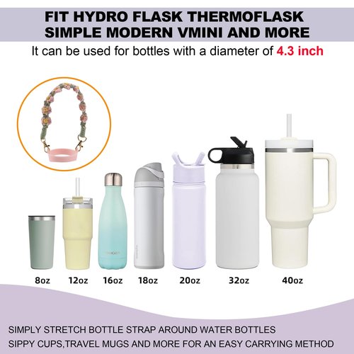 Wongeto Stanley Cup Accessories Set Including Water Bottle Handle Strap, Stanley Charms Cute Keychain for Stanley 30oz 40oz Tumbler Stanley Accessories- Woven Stanley Handle Strap(Pink)