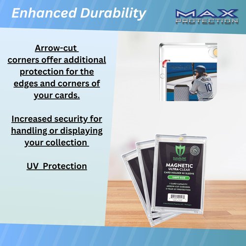 Max Protection Magnetic Card Holder for Sleeved Cards – 10-Pack 130pt Ultra-Clear Cases – Hard Plastic Card Sleeves Holders, UV Protector Case - Fits Standard Sports Baseball Trading Cards