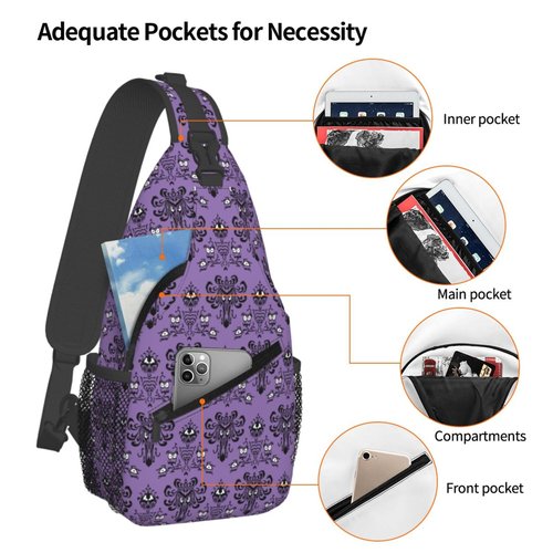Haunted the Mansion Small Crossbody Backpack Sling Bag for Men Women Mini One Shoulder Chest Bags Gym Sport Travel Hiking Daypack