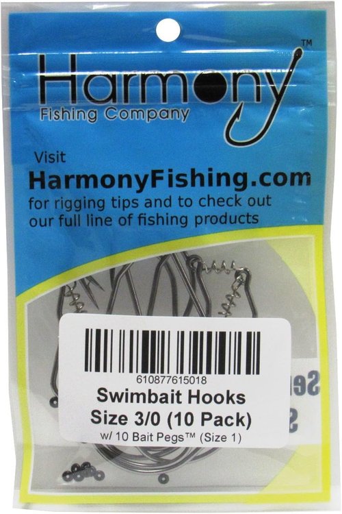 Harmony Fishing Razor Series Swimbait Hook (10 Pack w/ 10 Bait Pegs) - Soft Plastic Bass Fishing Hooks with Spring Lock Pins