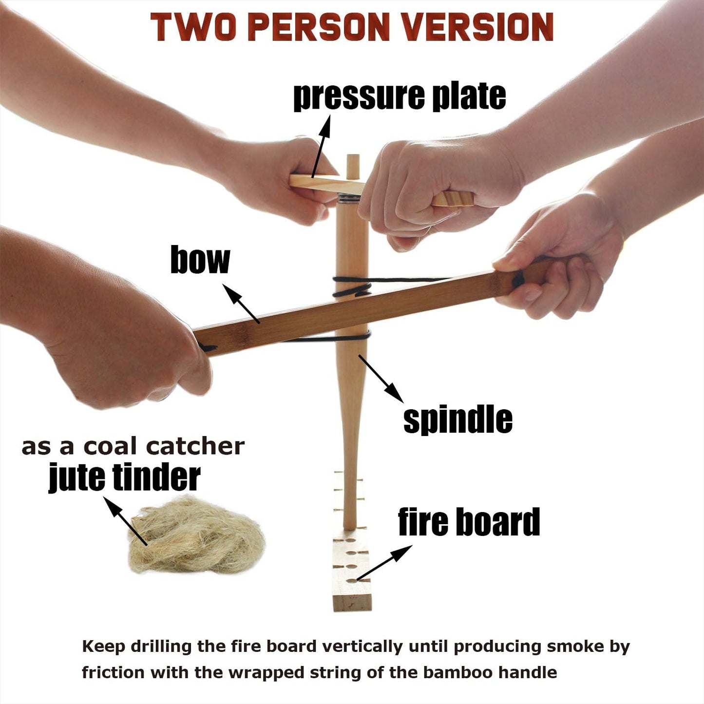 PSKOOK Bow Drill Kit Fire Starter, Primitive Wood, Survival Practice Friction Fire Tool for Scout Outdoor Activity Teaching, Outward Bound Training, Wildness Survival Beginner