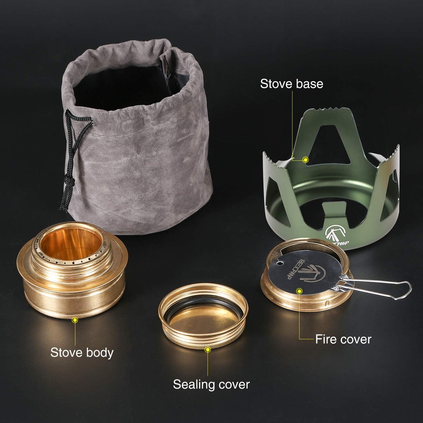 REDCAMP Mini Alcohol Stove for Backpacking, Lightweight Brass Spirit Burner with Aluminium Stand for Camping Hiking