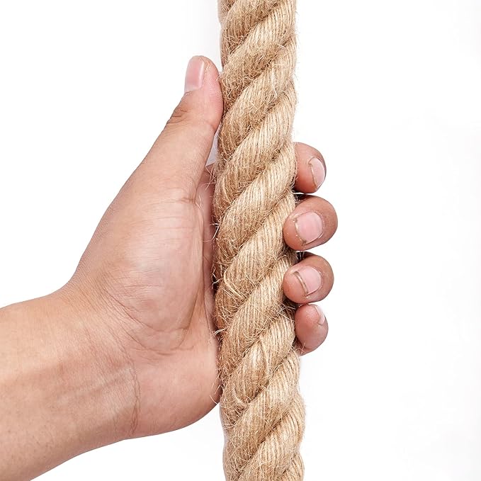 Heavy Duty Jute Rope - 1 1/4 Inch, 100 Feet, Natural Hemp for Crafts, Gardening, Bundling, Climbing, Hammock, Nautical, Tug of War, Railings, Home Decorating