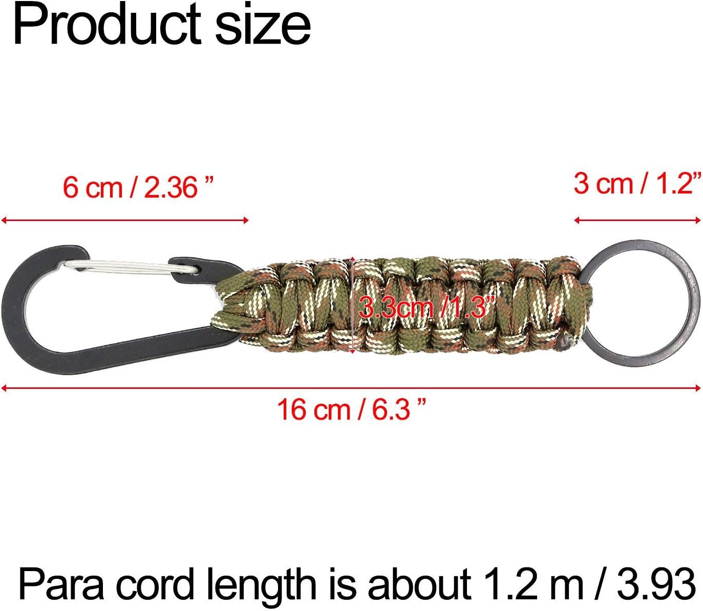 Paracord Keychain with Carabiner, Set of 5 Braided Lanyard Utility Ring Hook