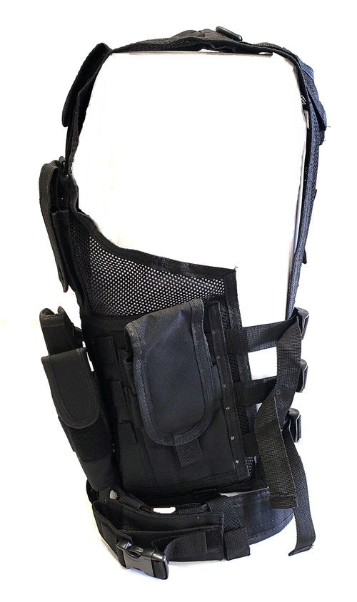 3Skull Light Weight Upgraded Tactical Airsoft or Paintball Vest - Duty Belt, Pistol Holster, 9 Pouches - Black, One Size