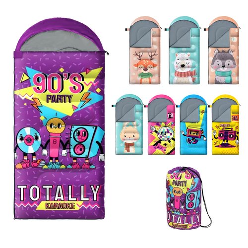 Sleeping Bag for Kids,Portable Camping Sleeping Bags for Boys&Girls with Cute Cartoon Print,Lightweight Waterproof Compact Sleeping Bag for Indoor Outdoor Hiking Travel - Microphone