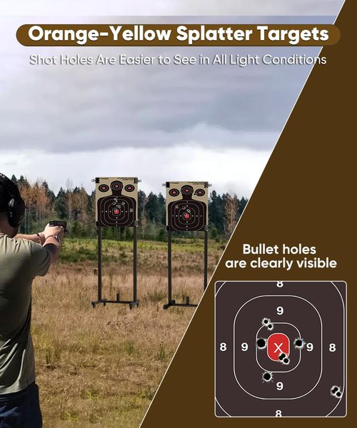 Koutemie Outdoor Shooting Target Stand Holder and 10 Pack 17 X 25 Inch Paper Shooting Targets
