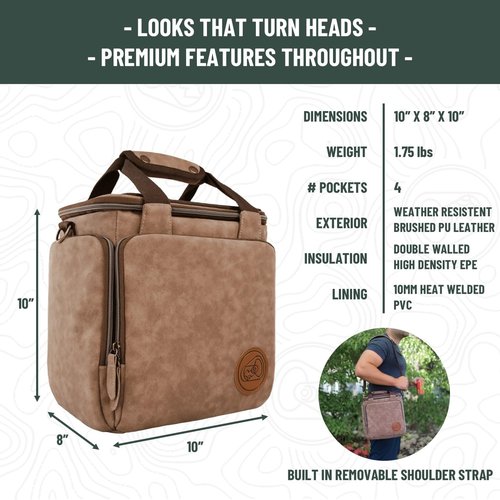 Beer Mountain | LS9 Can Cooler | Soft Sided Cooler with Magnetic Lid | Thick Insulation | Waterproof Lining | 24 Hours Cold | Premium PU Leather Design