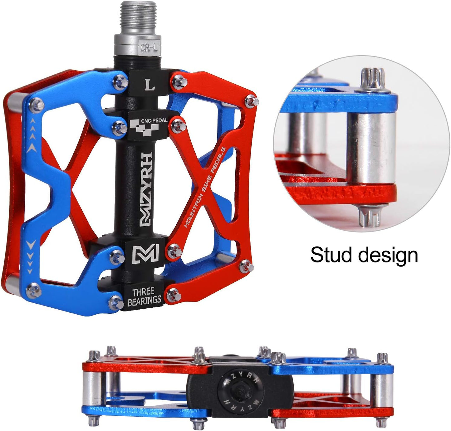 Mountain Bike Pedals, Ultra Strong Colorful CNC Machined 9/16" Cycling Sealed 3 Bearing Pedals