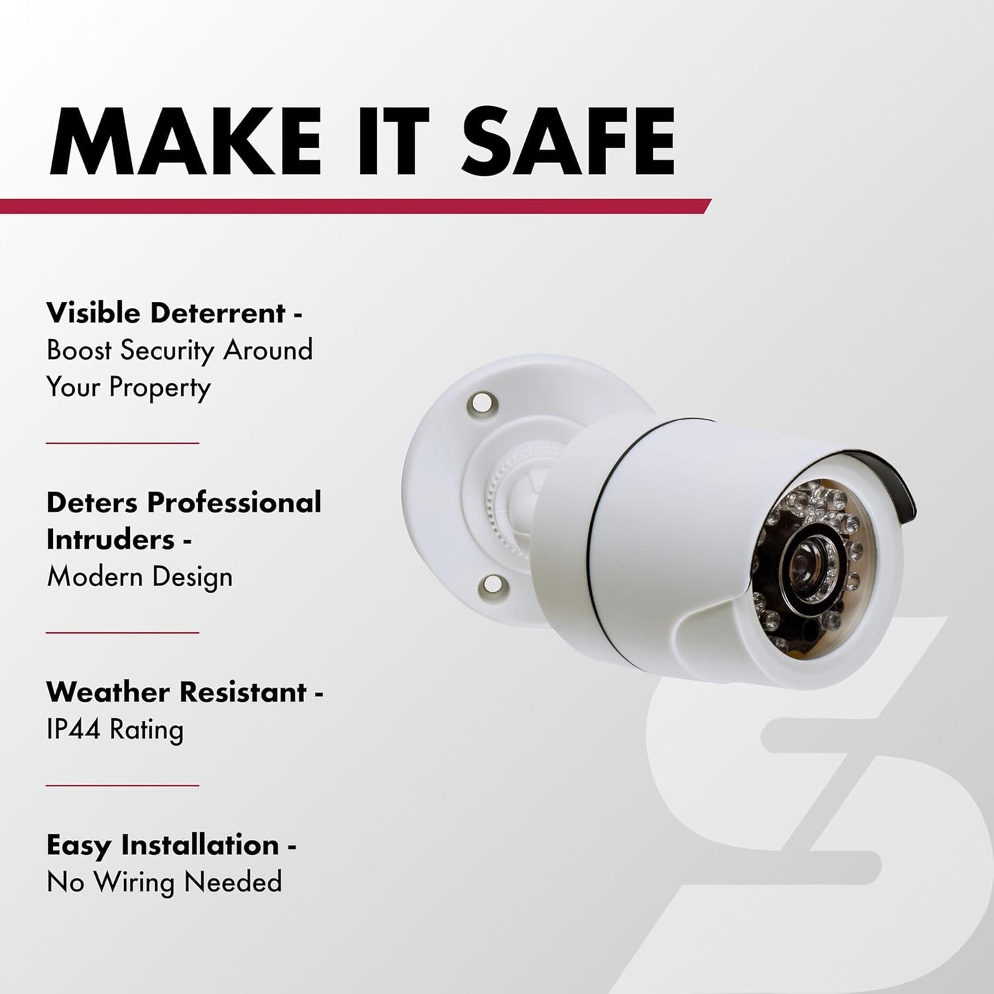 SABRE Fake Security Camera, IP44 Rated Weather Resistant, Realistic Design Deters Intruders, No Wiring Or Batteries Required, Fake Dummy Camera