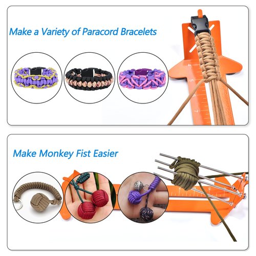 MONOBIN 2 in 1 Paracord Metal Jig, Adjustable Length Paracord Maker- Weaving DIY Craft Paracord Tool 4" to 13" with Buckles and Non-Slip Mat (Orange, 13.2in)