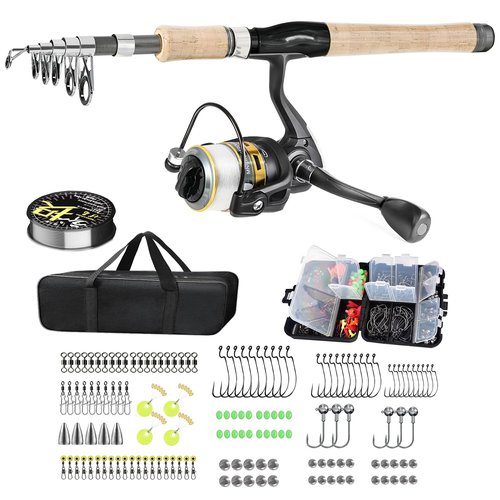 Carbon Fiber Fishing Pole Combo Set, 2.1m/6.89ft 145pcs Accessories Kit - 12+1BB Spinning Reels - Carrier Bag for Travel - Saltwater & Freshwater (6.9FT)