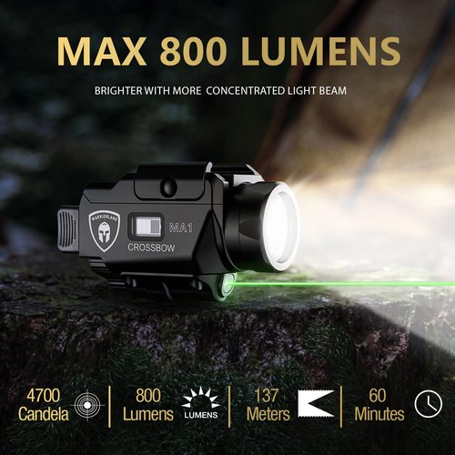 WARRIORLAND MA1 Laser Light Combo Holster Fit for M&P 9mm Shield EZ, 800-lumen LED Gun Flashlight and Green Laser Weapon Pistol Light & Right-Hand IWB Holster, Rechargeable | Screen Power Indicator