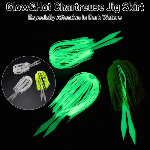 Dr.Fish 15 Pack Replacement Jig Skirts with Tail 88-Strands Silicone Quick Change Fishing Umbrella Skirts for Spinnerbaits Bass Jig Lure Making Supplies Glow