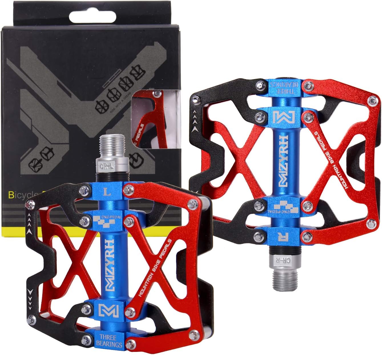 Mountain Bike Pedals, Ultra Strong Colorful CNC Machined 9/16" Cycling Sealed 3 Bearing Pedals