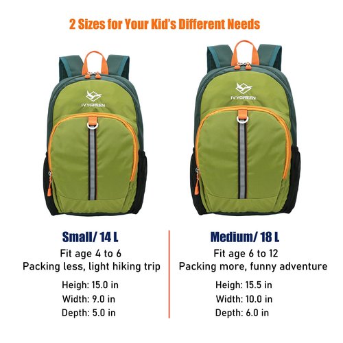 IVYGREEN Little Kids Hiking Backpack, Travel Backpack for Boys or Girls, Ideal for a Day Outdoor Adventures (Armygreen, Kids - Medium)
