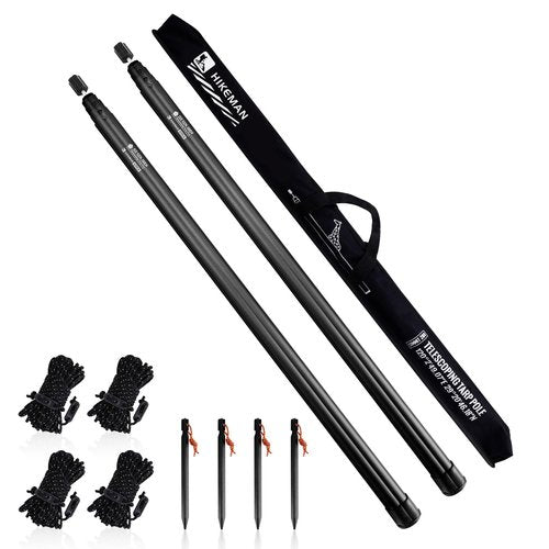 HIKEMAN Tarp Poles Tent Poles - Aluminium Camping Poles,Canopy Poles Awning Poles Adjustable Telescoping 92-280cm for Outdoor Camping Backpacking Awning (2PCS-Black)