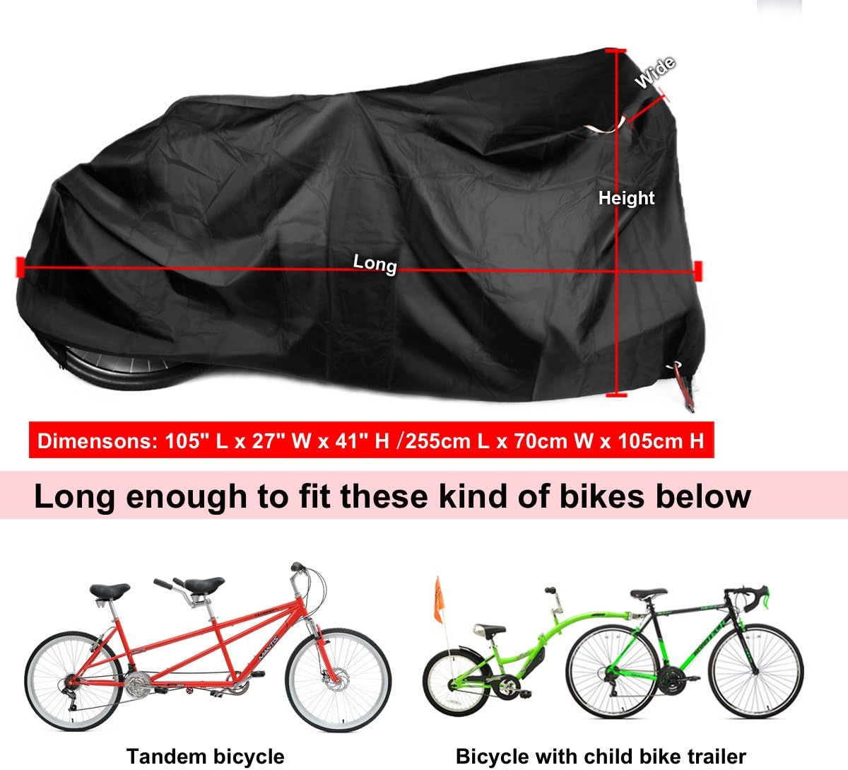 Tandem Bicycle Cover Extra Long Bike Storage Cover 2 Seater Trailer Bike Cover Waterproof Sun Protection