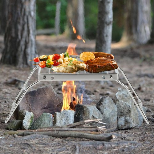 2pcs Folding Campfire Grill, 304 Stainless Steel Portable Campfire Grill Grate Small Camping Campfire Grill Grate Over Fire Pit Camping Grill for Outdoor Backpacking BBQ