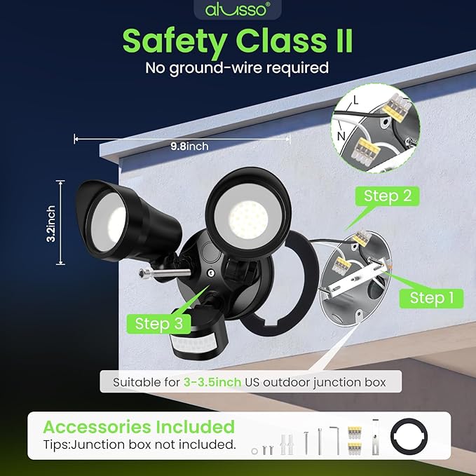 ALUSSO® Motion Sensor Outdoor Lights, 30W 2700LM Flood Lights Outdoor, 3 Modes (Dusk to Dawn/Auto/On Time), 3CCT 3000K/4000K/6500K Waterproof Hardwired Security Light ETL Listed for Porch Garage, 1PC