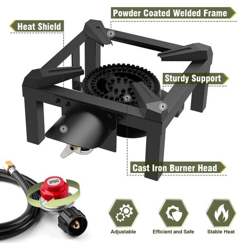 BESTFIRE Propane Burner,100,000 BTUs High Pressure Single Propane Stove with 4.1ft Adjustable Hose with Regulator,Gas Stove for Outdoor Cooking, Turkey Fry, Seafood Boil