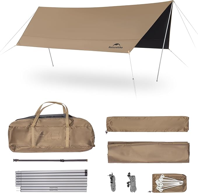 Naturehike Camping Tent Tarp with Poles, Waterproof PU 18000mm+, Anti-UV UPF2000+ Sun Shelter Rain Fly, Canopy for Outdoor Party, Picnic (13 x 9.6ft), CNK2350WS015
