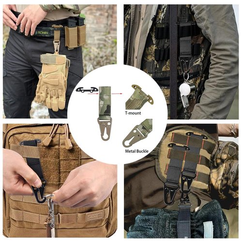 Zamudam T-Mount Molle Webbing Clash Hook Tactical Gear Clip Hanging Carabiner, Outdoor Cummerbund Belt Backpack Vest Metal Hook for Gloves Keychains EDC Accessories (3 Packs Black)