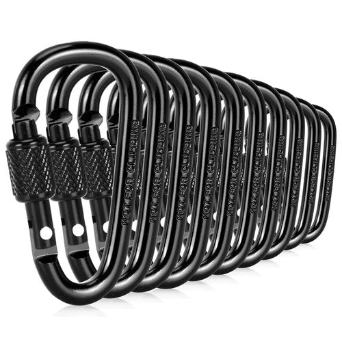 Dairzitv 10 Pack Carabiner Clip, 2.28 inch Aluminum D-Ring Shape Locking Carabiners, Snap Hook Sport Accessories for Outdoor Camping Hiking, Black