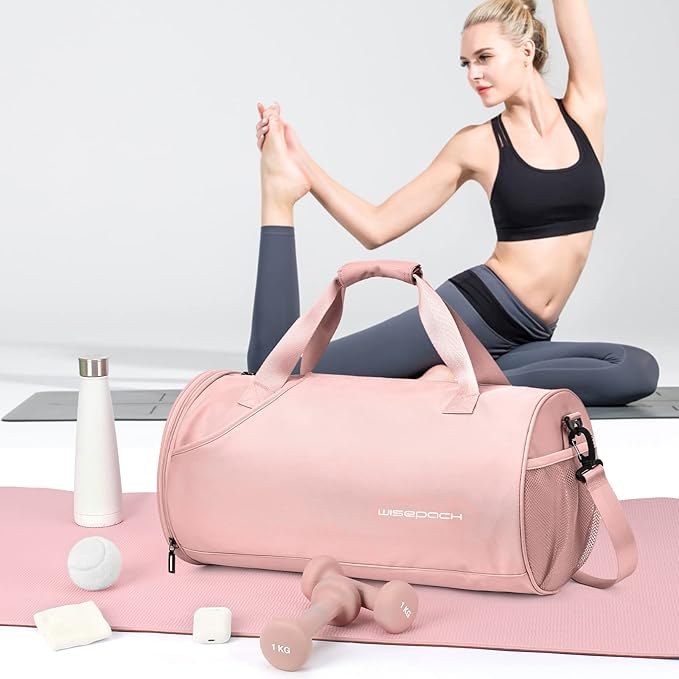Pink Gym Bag for Women & Men with Wet & Shoe Compartment, Small Duffle Bag for Travel, Sport, Gym, Workout, Overnight, Weekender, Carry-on