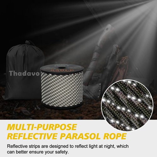 Thadavo 850Ib Reflective ParachuteRope, 50/100/200/500/1000ft 4MM 11 Strand Cords, Survival Paracord Rope Tie Down for Crafting, Tent, Camping, Clotheline, Hiking, Fishing, Camo Green 200FT