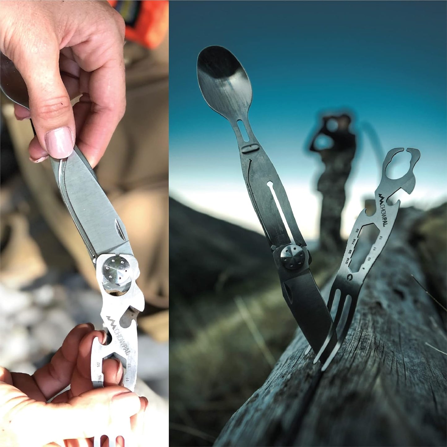 OUTDOOR EDGE Chowlite - Mealtime Multitool with Folding/Locking Fork, Spoon, Bottle Opener, Can Opener and Screwdriver - 100% Stainless Steel - Perfect for Camping, Hiking, Backpacking and Hunting