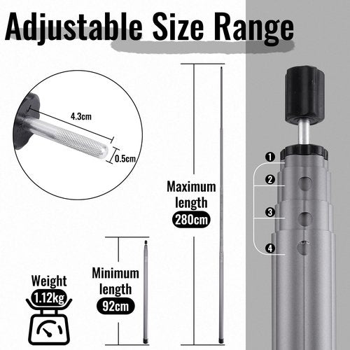 HIKEMAN Tarp Poles Tent Poles - Aluminium Camping Poles,Canopy Poles Awning Poles Adjustable Telescoping 92-280cm for Outdoor Camping Backpacking Awning (2PCS-Black)