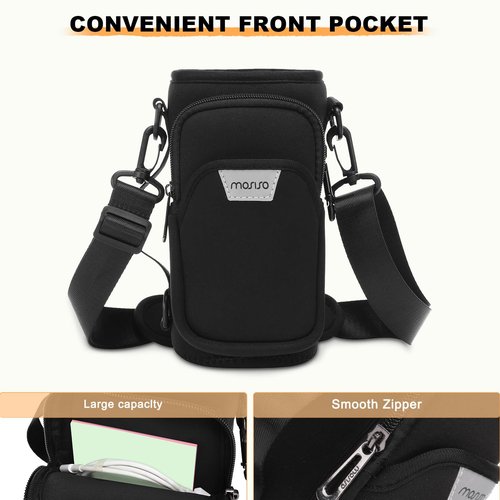 MOSISO Water Bottle Holder, Neoprene 40oz Water Bottle Carrier Bag with Adjustable Strap, Pouch Holder with Handle & Snap Hook for Walking, Hiking, Camping, Traveling, Black