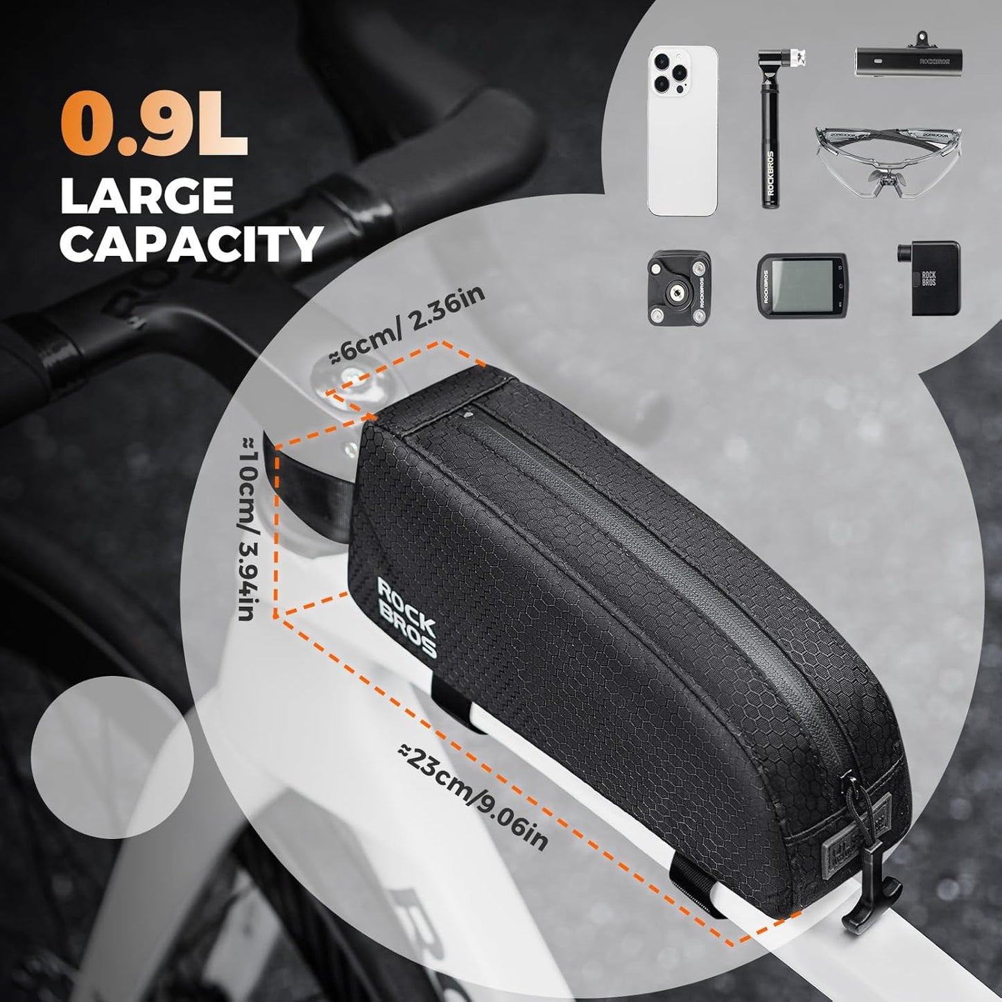 ROCKBROS Bike Top Tube Bag Bicycle Front Frame Bag Waterproof Bike Pouch Pack/Phone Bag Cycling Accessories Pouch for Mountain Road Bike Medium