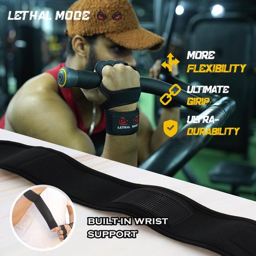 LETHAL MODE Workout Gloves for Men & Women – Fingerless Weight Lifting Gloves with Wrist Support for Gym, Crossfit, and Exercise – Durable Grip for Weightlifting, Cycling & Training (D1, X-Large)